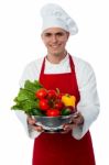 Smiling Male Chef With Fresh Vegetables Stock Photo
