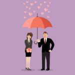 Businessman Flirt With A Woman Under An Umbrella Stock Photo