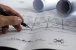 Engineering Diagram Blueprint Paper Drafting Project Sketch Arch Stock Photo