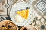 Selective Focus Coconut Pie With Coconut Cream And Meringue Stock Photo