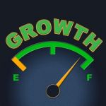 Growth Gauge Indicates Meter Scale And Indicator Stock Photo