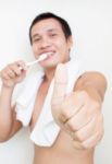 Man Brushing Teeth Stock Photo