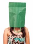 Ashamed Girl With A Bag On Her Head Stock Photo