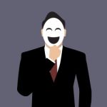 Businessman Wearing A Laughing Mask Stock Photo