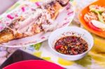 Grilled Sabah Fish, Focus At Its Spicy Sauce Stock Photo