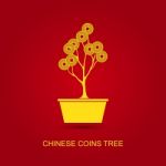 Chinese Coins Tree Pot Stock Photo