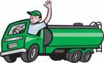 6 Wheeler Tanker Truck Driver Waving Cartoon Stock Photo