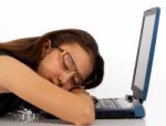 Girl Asleep On Her Computer Stock Photo
