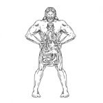 Hercules Hold Bottle Octopus Inside Drawing Black And White Stock Photo