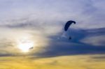 Paramotor In Sunset Sky Stock Photo