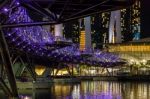 Singapore Dna Inspired Helix Bridge Illuminated At Night Stock Photo