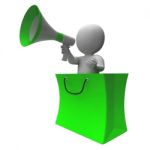 Loud Hailer Shopping Character Shows Sales Or Discounts Stock Photo
