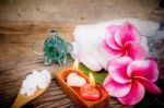 Spa And Wellness Setting With Natural Bath Salt, Candles And Tow Stock Photo