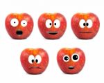 Funny Fruit Character Red Apples On White Background Stock Photo