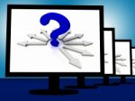 Question Mark On Monitors Showing Enquiries Stock Photo