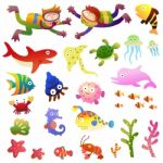 Sea Fishes And Animals Collection Stock Photo