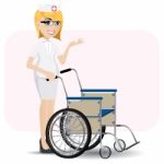 Cartoon Nurse With Wheelchair Stock Photo