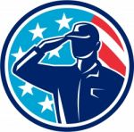 American Soldier Serviceman Saluting Flag Circle Retro Stock Photo