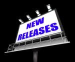 New Releases Sign Indicates Now Available Or Current Product Stock Photo
