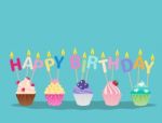 Cute Cupcakes With Candles Happy Birthday Celebration Stock Photo