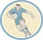 Rugby Player Running Ball Circle Cartoon Stock Photo