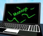 Manage Puzzle On Laptop Shows Management Stock Photo