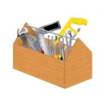 Wooden Tool Box With Object Tool On White Background Stock Photo