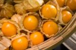 Cape Gooseberry In Bamboo Basket Stock Photo