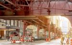 Road Closed Signs Under The Chicago Elevated Subway Stock Photo