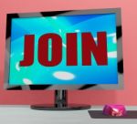 Join On Monitor Shows Registration Membership Or Volunteer Stock Photo