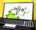 Two Thousand And Fifteen On Laptop Shows New Years Resolution 20 Stock Photo