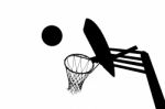 Silhouette Picture Of Basketball Goal Stock Photo