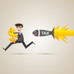 Cartoon Businessman Run Away From Tax Stock Photo