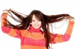 Woman Holding Her Long Hair Stock Photo