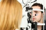 Medical Attendance At The Optometrist Stock Photo