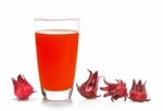 Fresh Roselle With Juice Over White Background Stock Photo