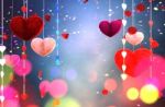 Abstract Colorful Furry Hearts Decorated With Colorful Bokeh Lights Stock Photo