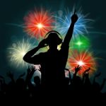 Fireworks Dj Represents Explosion Background And Celebrate Stock Photo