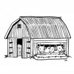 Hand Drawing Barn With Three Cows- Illustration Stock Photo