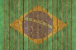 Wooden Brazil Flag Stock Photo