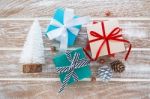 Christmas Gift Box And Xmas Tree Stock Photo