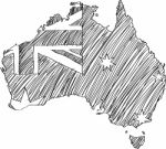 Australia Flag Map Sketched Stock Photo