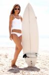Sexy Woman At The Beach With Surfboard Stock Photo