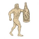 Hercules With Bottled Up Angry Octopus Drawing Stock Photo