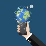 Hand Holding Smartphone With Global Network Connection Stock Photo