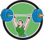 Weightlifter Lifting Barbell Circle Cartoon Stock Photo