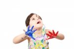 Learning And Play Themed Image Of A Little Girl With Hands Paint Stock Photo