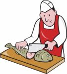 Sushi Chef Butcher Fishmonger Cartoon Stock Photo