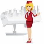 Cartoon Cute Air Hostess With Airport Background Stock Photo
