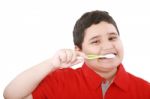 Boy Brushing Teeth Stock Photo